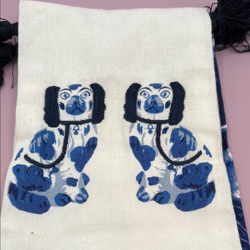 Two’s Company Blue &White Willow Dish Towels with Tassels - Set of 2 - Picture 3 of 11